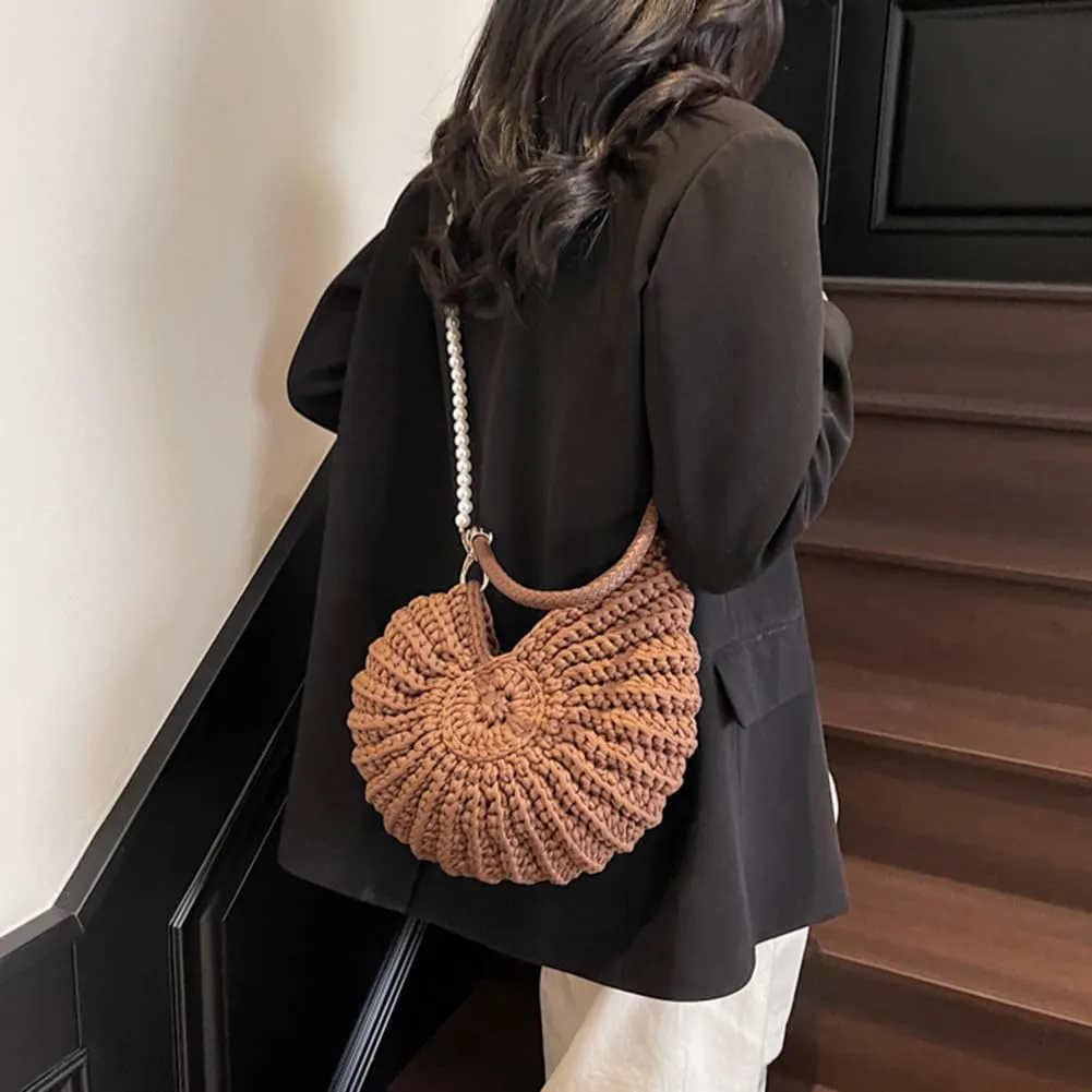Seashell Bag Handwoven Beach Handbag Shell Purse for Wome Summer Crossbody Satchel with Pearl Strap