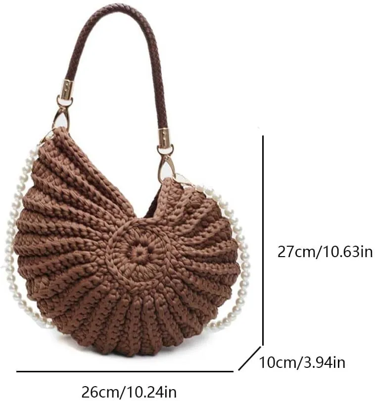 Seashell Bag Handwoven Beach Handbag Shell Purse for Wome Summer Crossbody Satchel with Pearl Strap