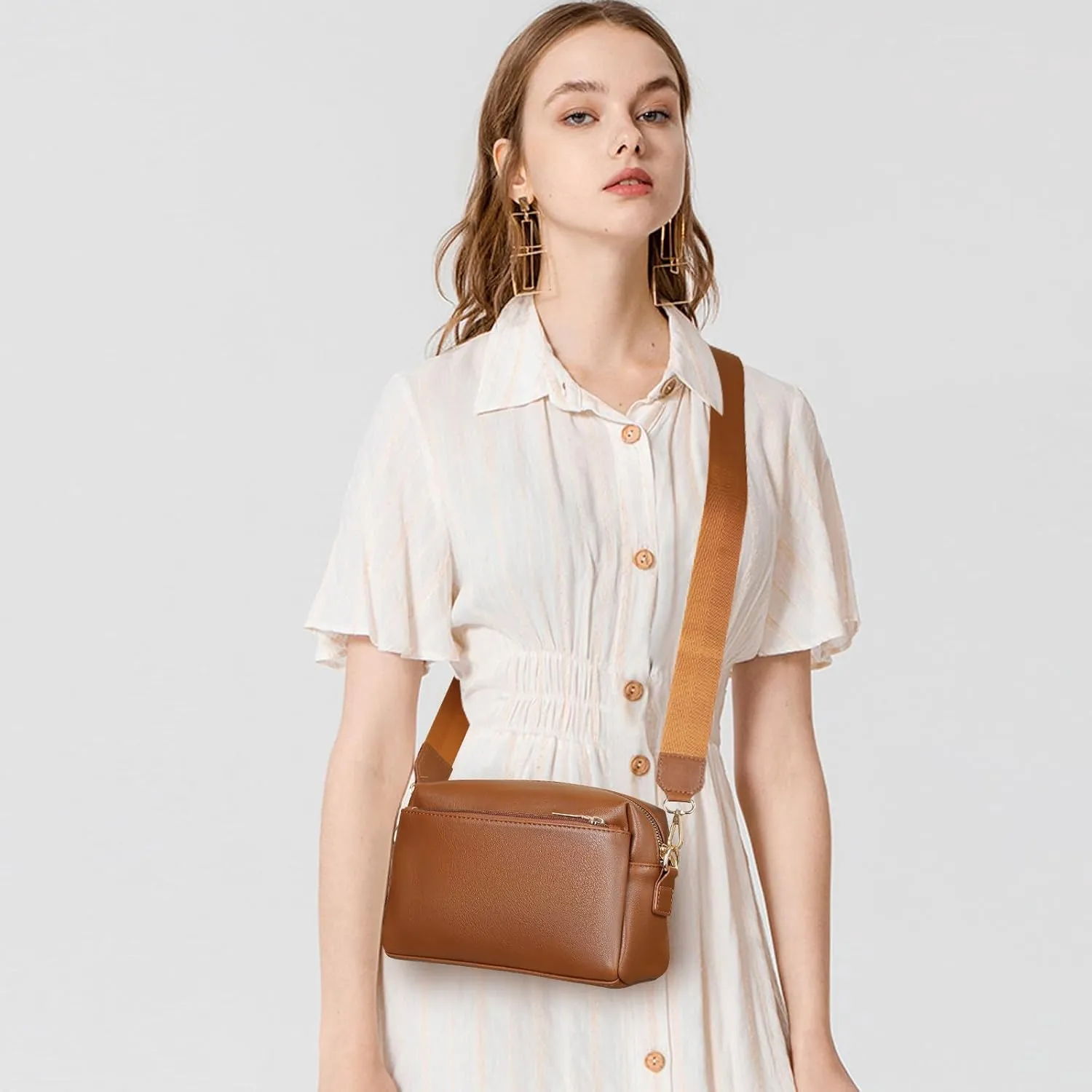 SENDEFN Crossbody Bags for Women Vegan Leather Purses Small Shoulder Handbags with Wide Strap