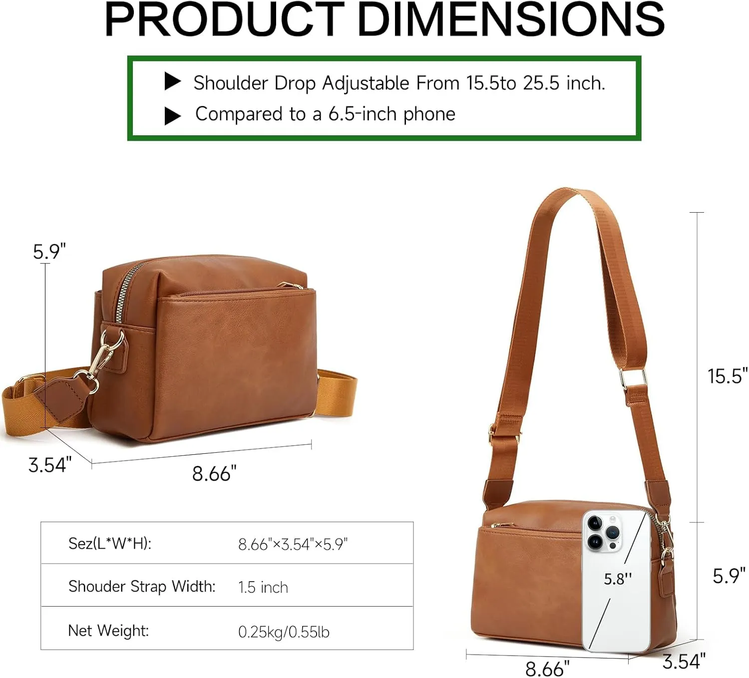 SENDEFN Crossbody Bags for Women Vegan Leather Purses Small Shoulder Handbags with Wide Strap
