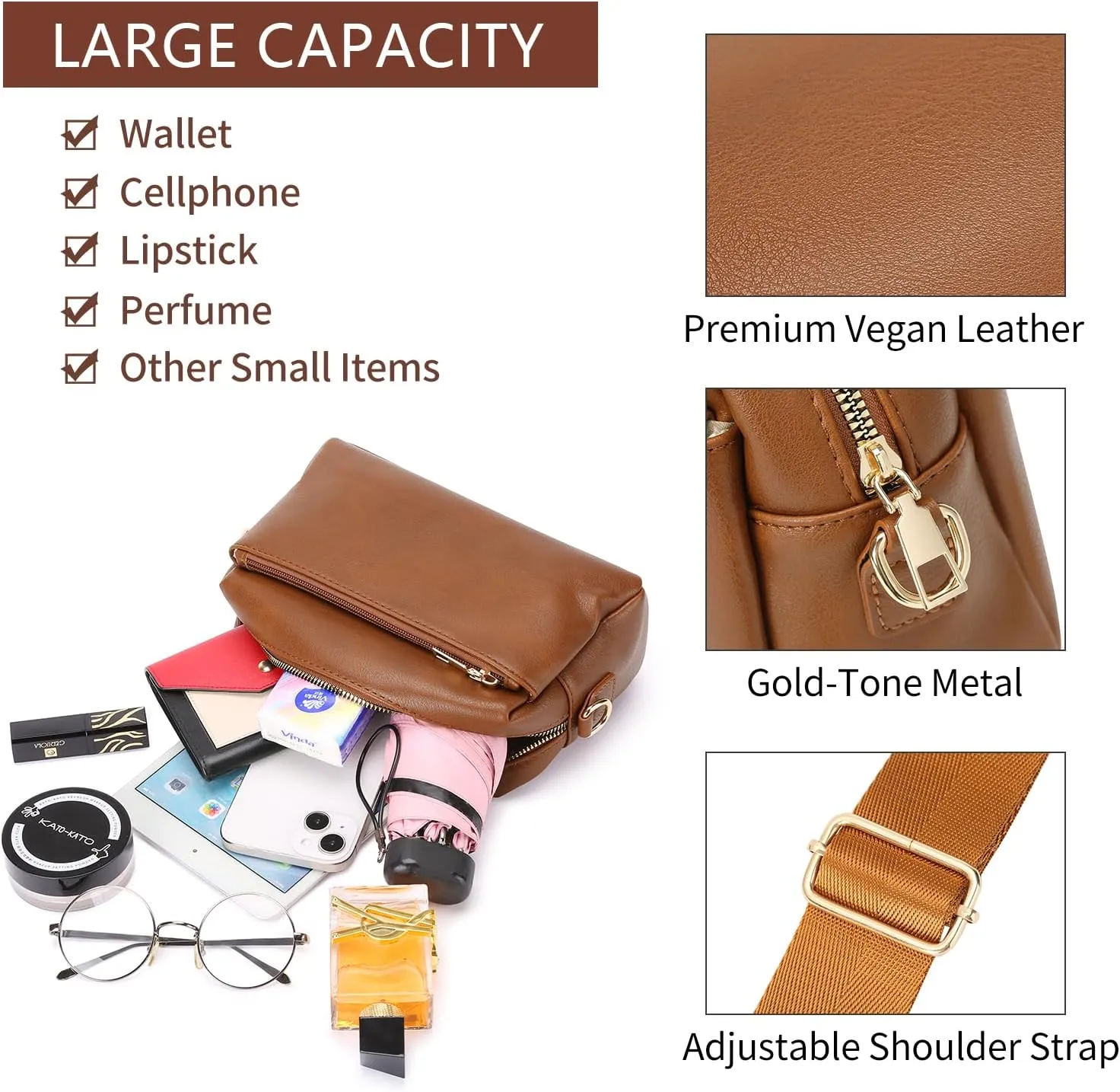 SENDEFN Crossbody Bags for Women Vegan Leather Purses Small Shoulder Handbags with Wide Strap