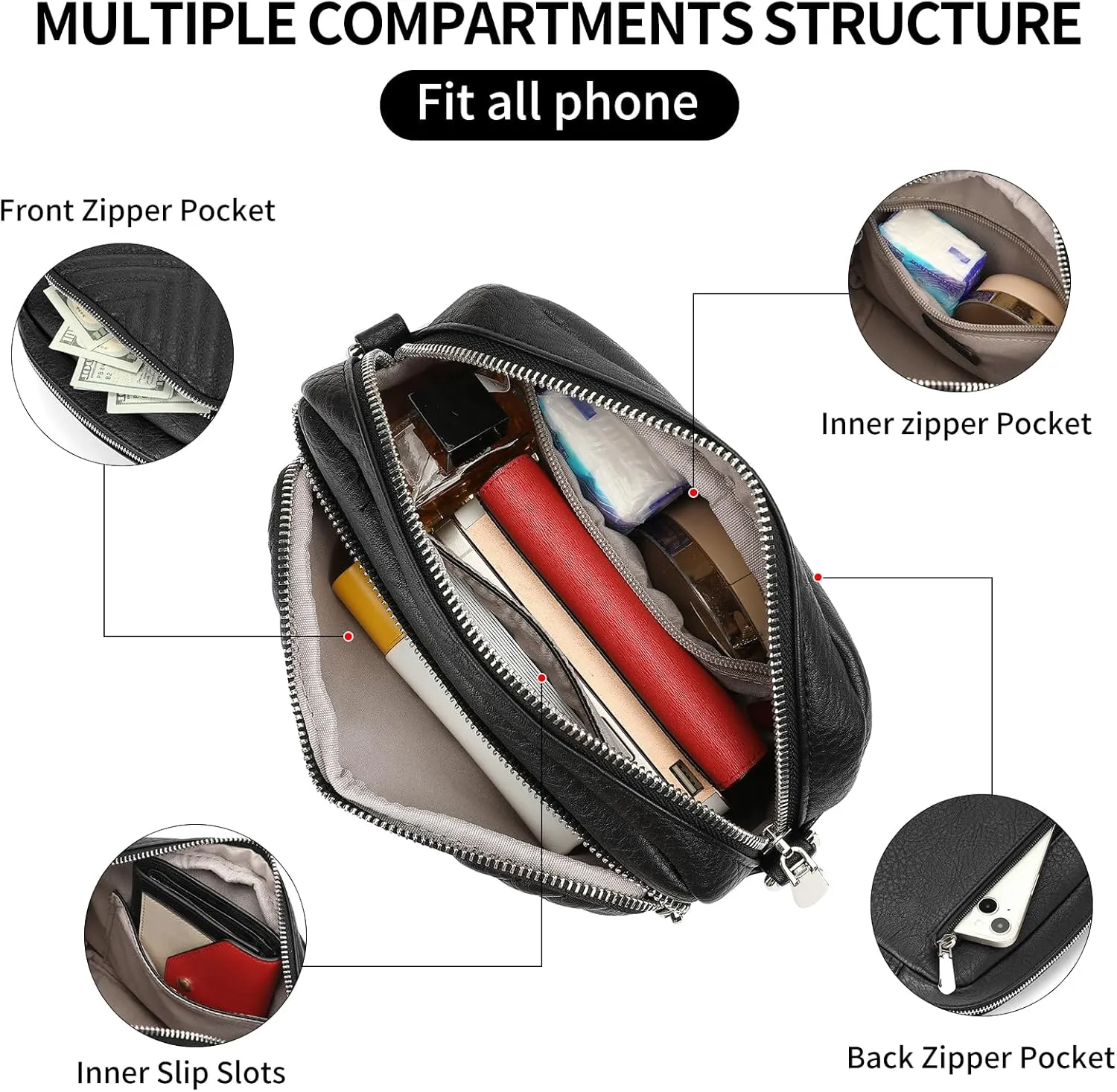 SENDEFN Crossbody Bags for Women Vegan Leather Purses Small Shoulder Handbags with Wide Strap
