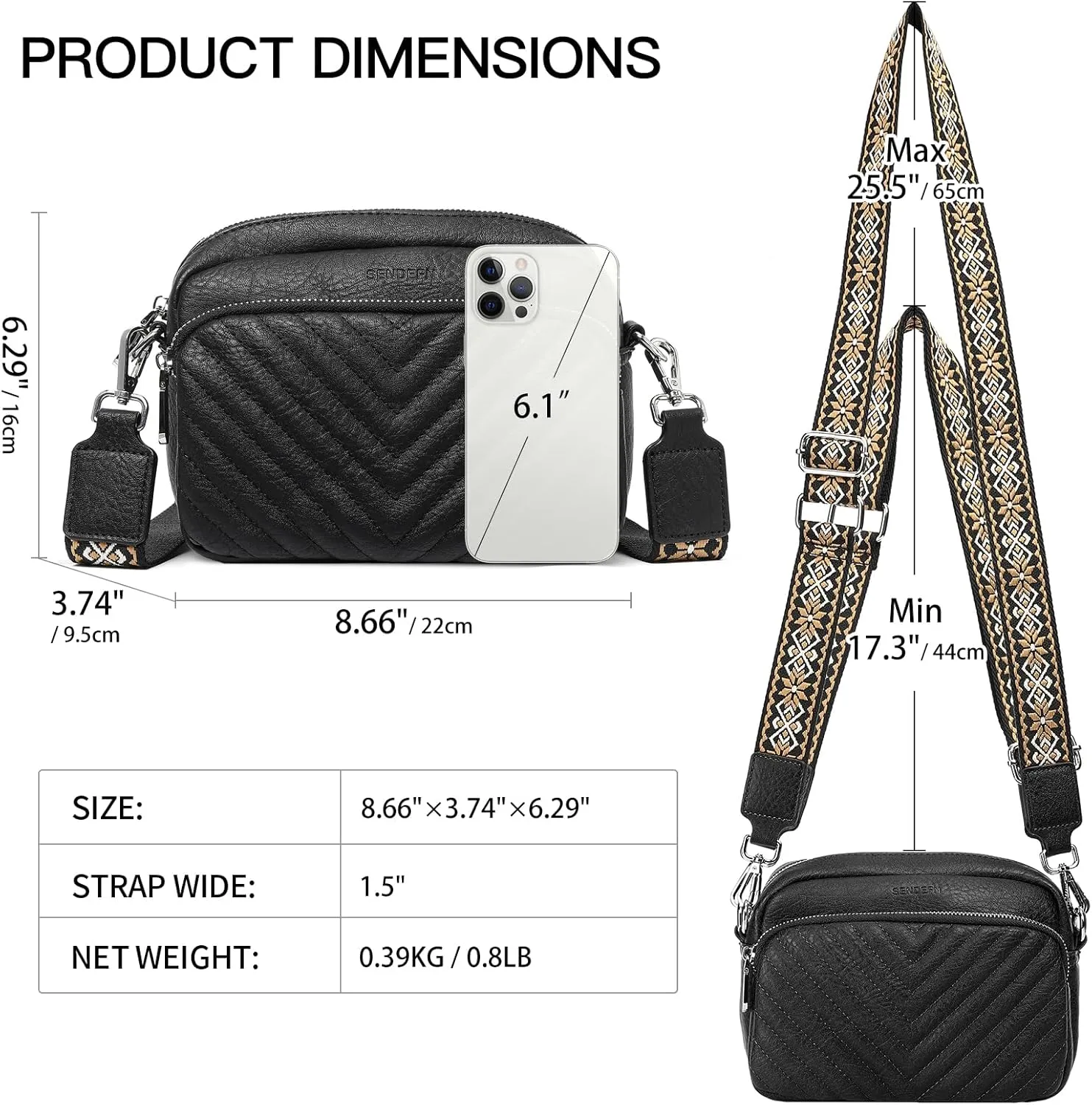 SENDEFN Crossbody Bags for Women Vegan Leather Purses Small Shoulder Handbags with Wide Strap