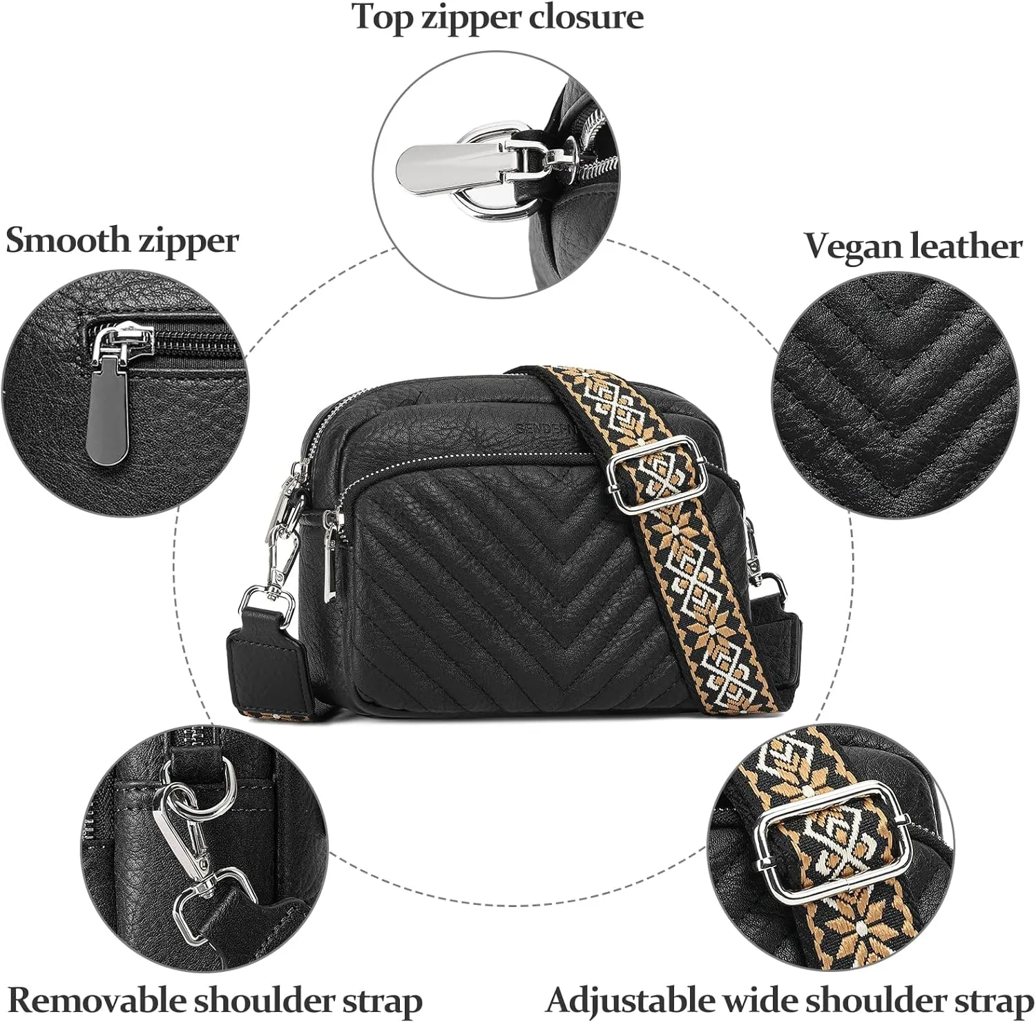 SENDEFN Crossbody Bags for Women Vegan Leather Purses Small Shoulder Handbags with Wide Strap