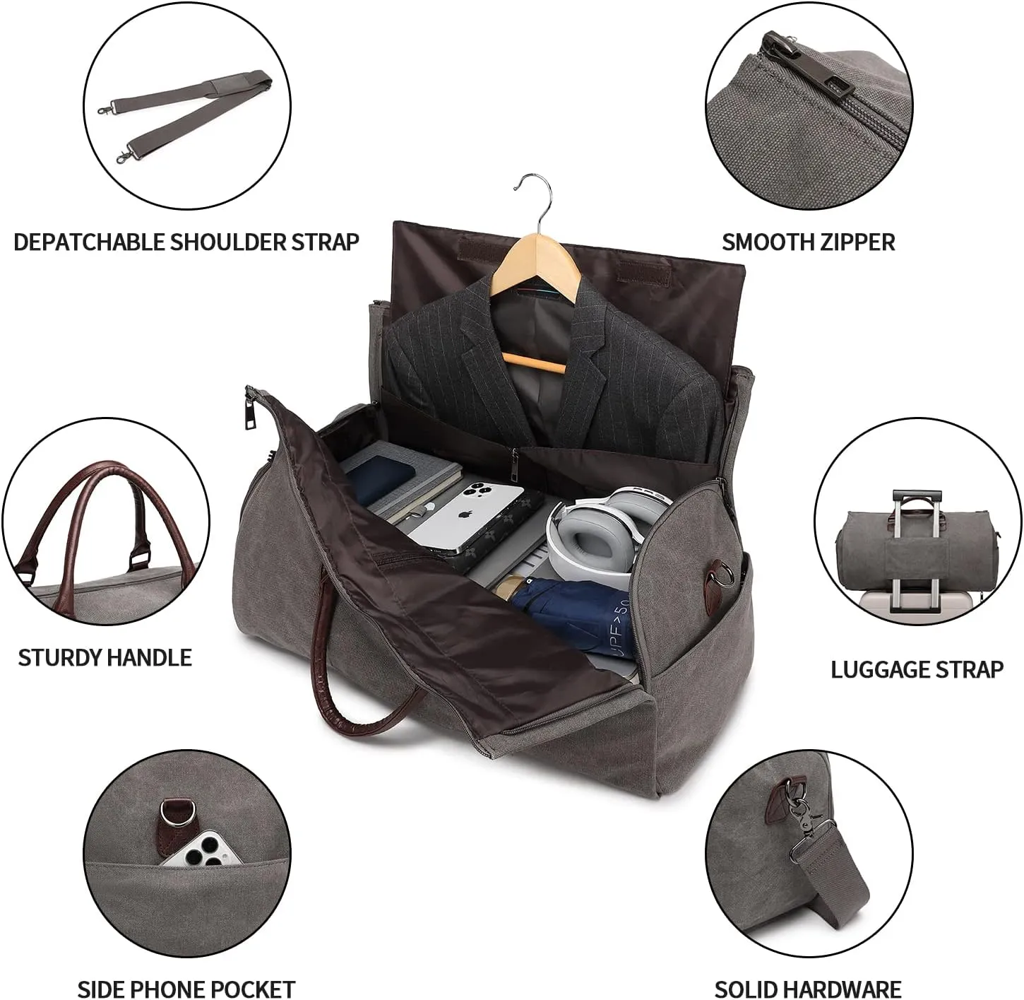 seyfocnia Convertible Travel Garment Bag,Carry on Garment Duffel Bag for Men Women - 2 in 1 Hanging Suitcase Suit Business Travel Bag