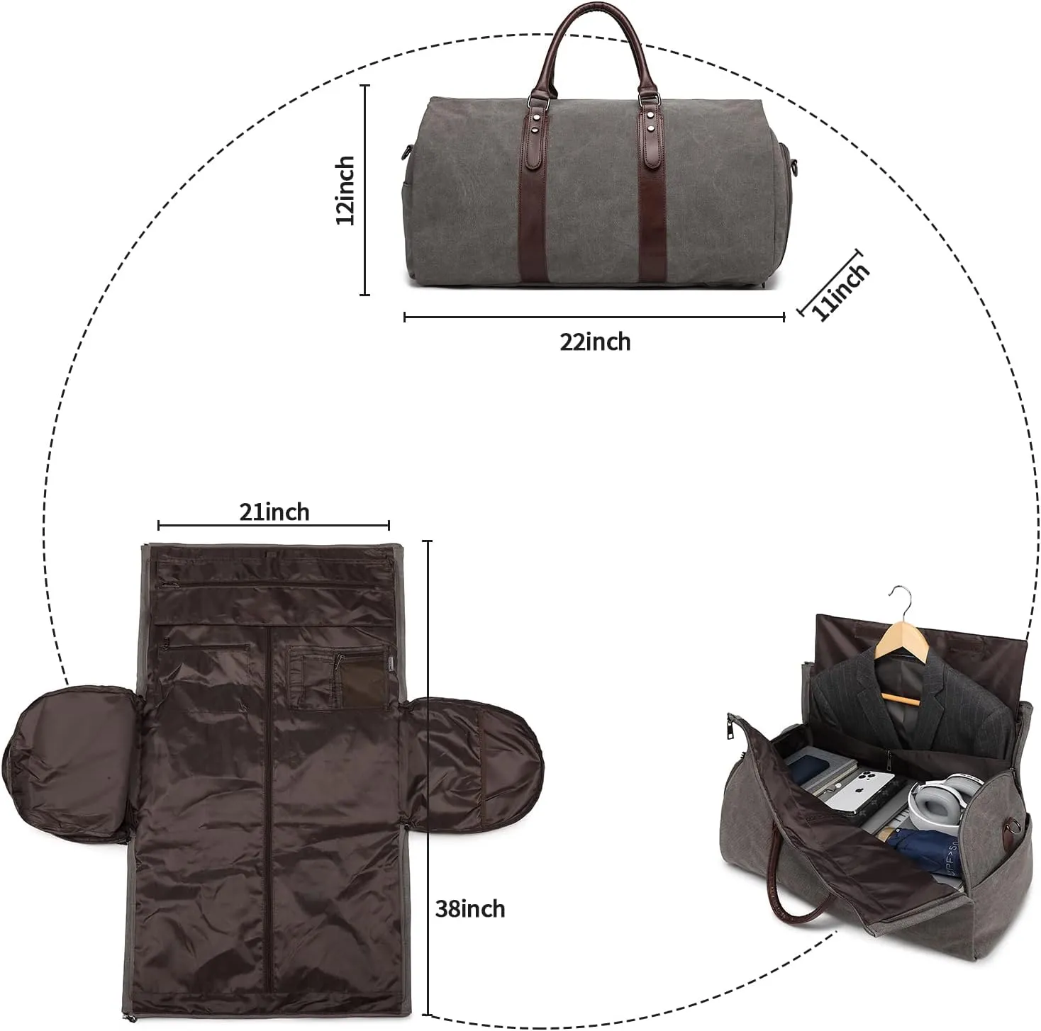 seyfocnia Convertible Travel Garment Bag,Carry on Garment Duffel Bag for Men Women - 2 in 1 Hanging Suitcase Suit Business Travel Bag
