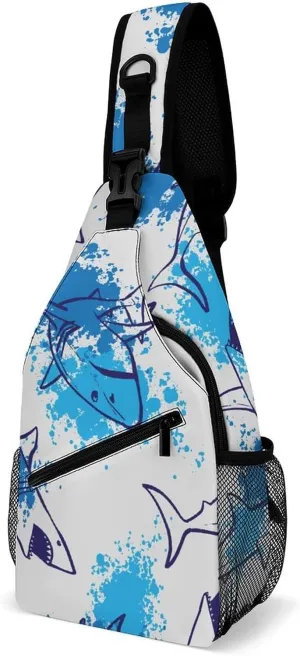 Shark And Spray Paint Sling Bag Crossbody for Women Men Lightweight Adjustable Extender Strap Shoulder Backpack with Water Bottle Holder Casual Daypack for Hiking Travel