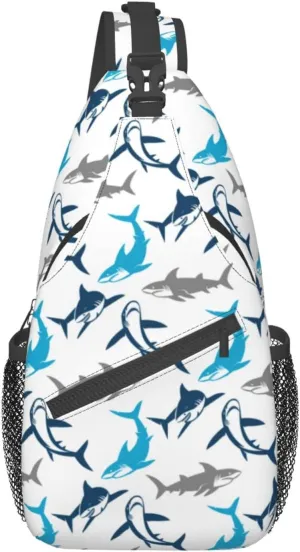 Shark Print Sling Bag Crossbody Backpack Elegant Seamless Pattern with Abstract Shark Silhouettes Gym Sports Travel Hiking Daypack Cute Animal Print Chest Bag Shoulder Bag for Women Men