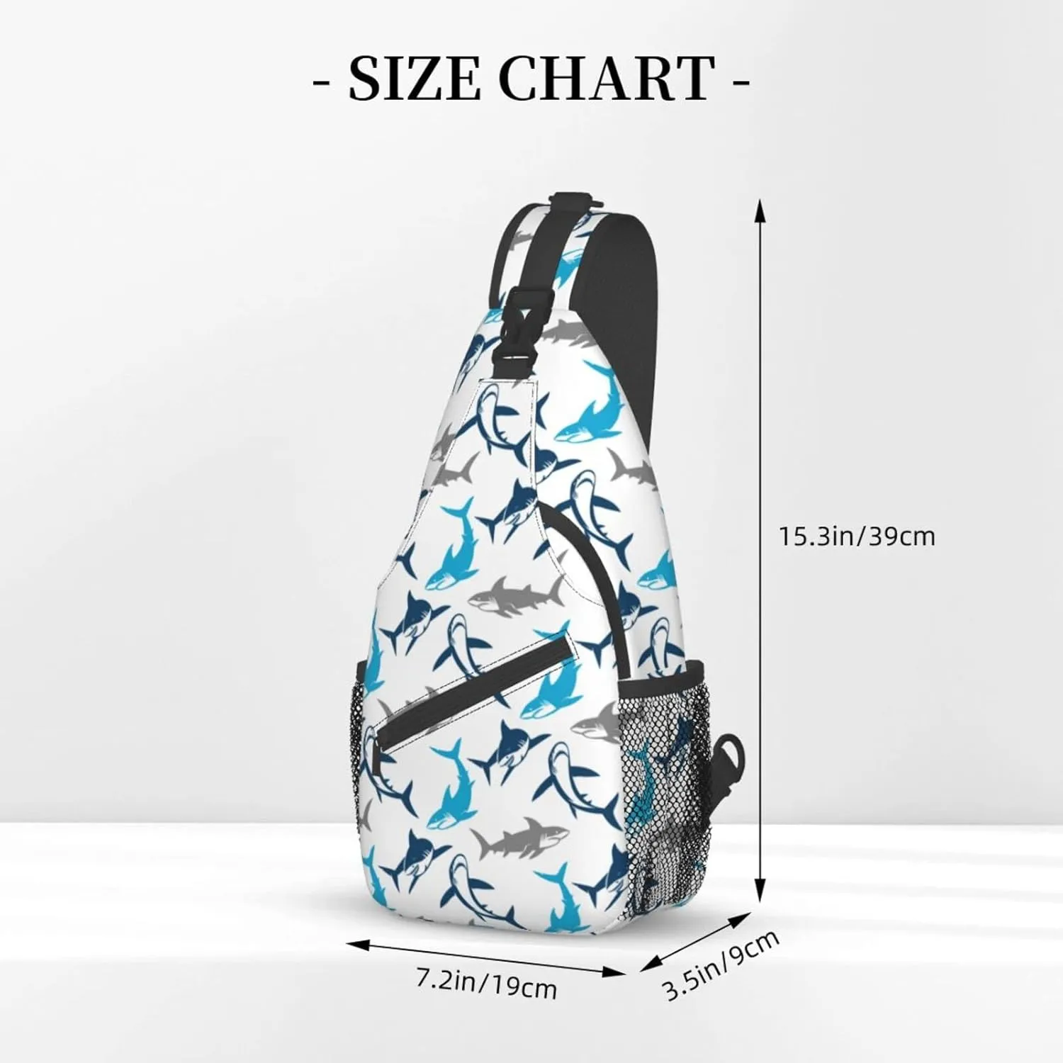 Shark Print Sling Bag Crossbody Backpack Elegant Seamless Pattern with Abstract Shark Silhouettes Gym Sports Travel Hiking Daypack Cute Animal Print Chest Bag Shoulder Bag for Women Men