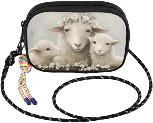 Sheep Retro Daisy Fence Crossbody Bags for Women Cell Phone Purses Women's Shoulder Handbag Wallet Purse with Rope Pendant