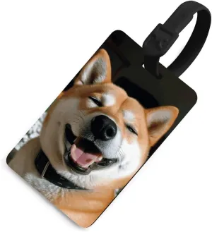 Shiba Inu Smile Tongue Out Luggage Tags Name ID Label Privacy Cover Easy Identification, Secure and Stylish for Men and Women Suitcases Handbag Backpack Black-Style