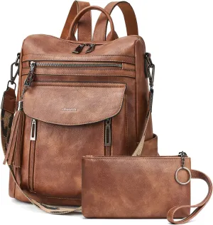 Shrrie Backpack Purse for Women Fashion Leather Backpack Purse Designer Travel Backpack Convertible Shoulder Bag with Wristlet