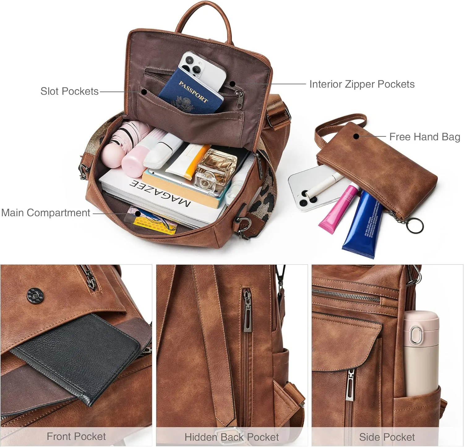 Shrrie Backpack Purse for Women Fashion Leather Backpack Purse Designer Travel Backpack Convertible Shoulder Bag with Wristlet