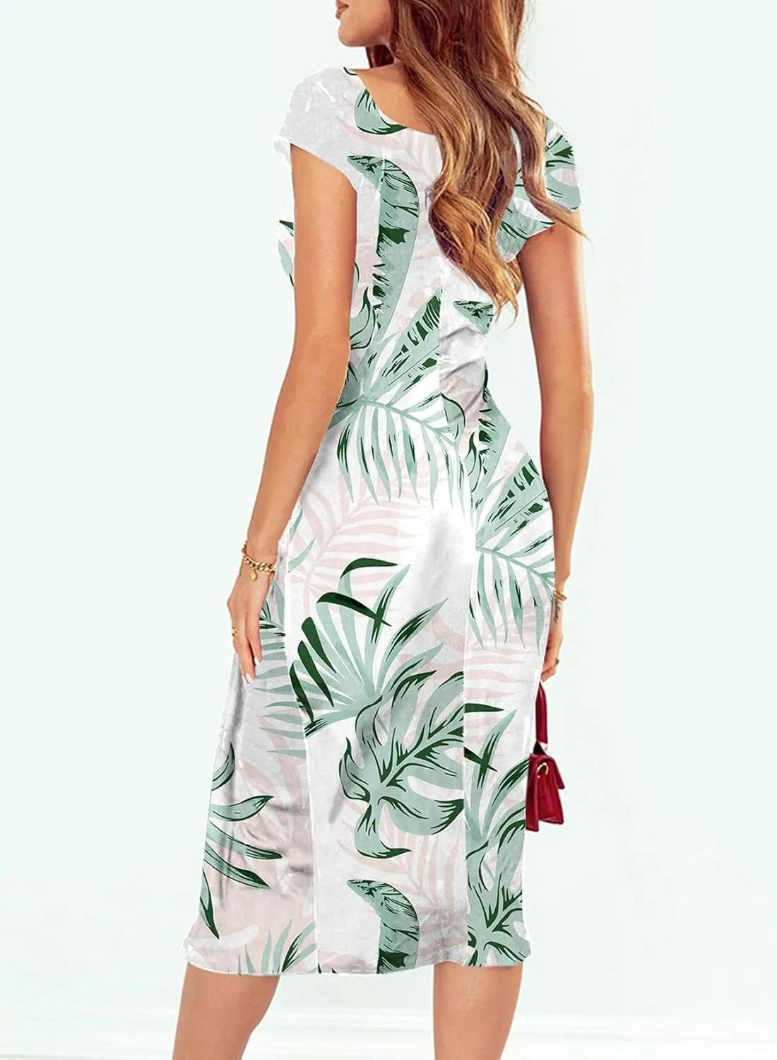 Sidefeel Women's Casual Off The Shoulder Floral Print Ruched High Slit Bodycon Evening Party Dress