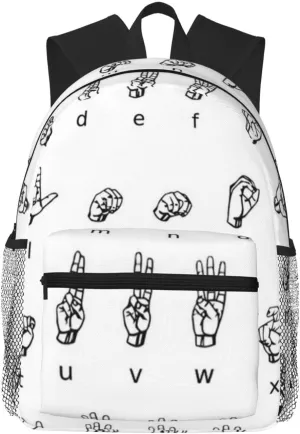 Sign Language Alphabet Print Double Shoulder Backpack,Casual Bag Laptop Backpack,Work,Travel,Sports Daily Use