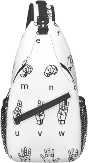 Sign Language Alphabet Sling Bag Crossbody Shoulder Backpack Casual Chest Bag Sport Travel Hiking Daypack For Women Men