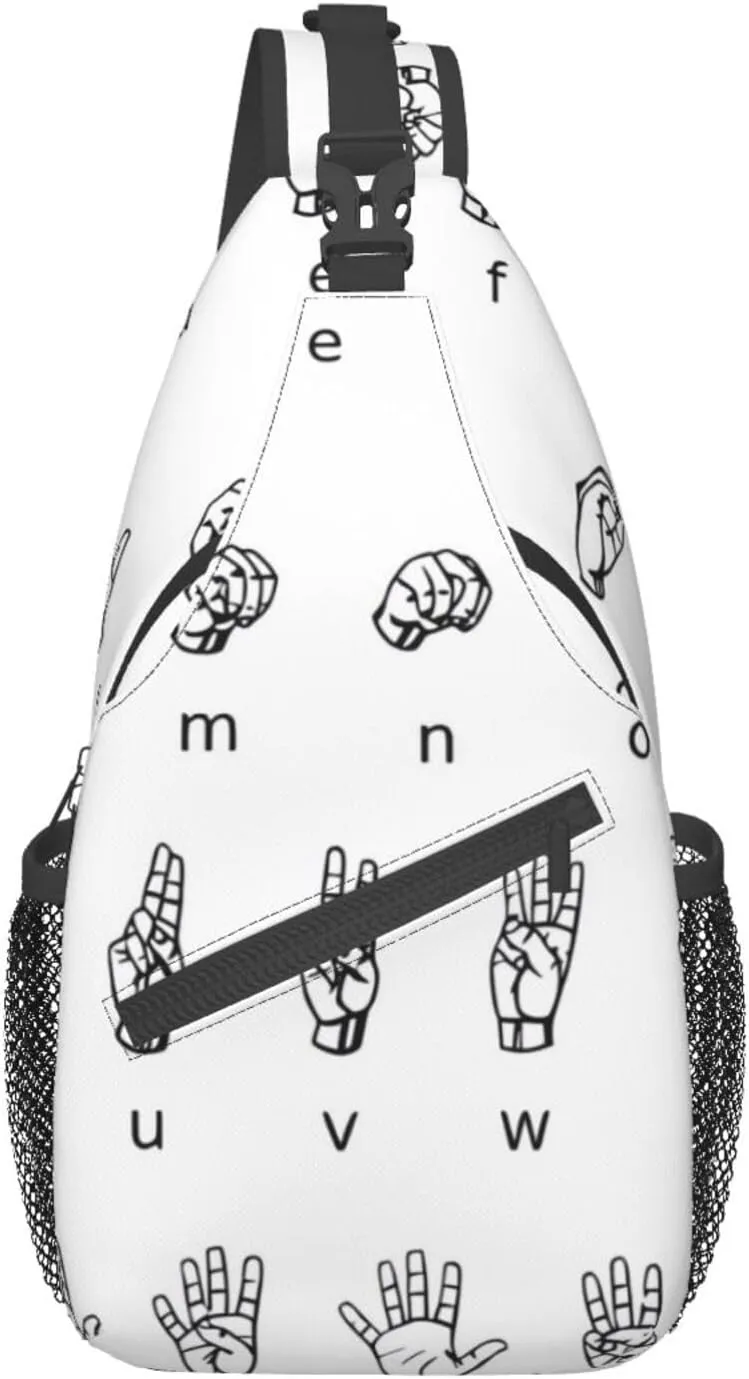 Sign Language Alphabet Sling Bag Crossbody Shoulder Backpack Casual Chest Bag Sport Travel Hiking Daypack For Women Men