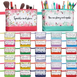 Silkfly 30 Pcs Canvas Makeup Bags Bulk Pencil Case Cotton Cosmetic Pouch with Zipper Bottom Blank Inspirational Travel Pouch Multi Purpose Toiletry Bags for Women(Multicolor,Flower)