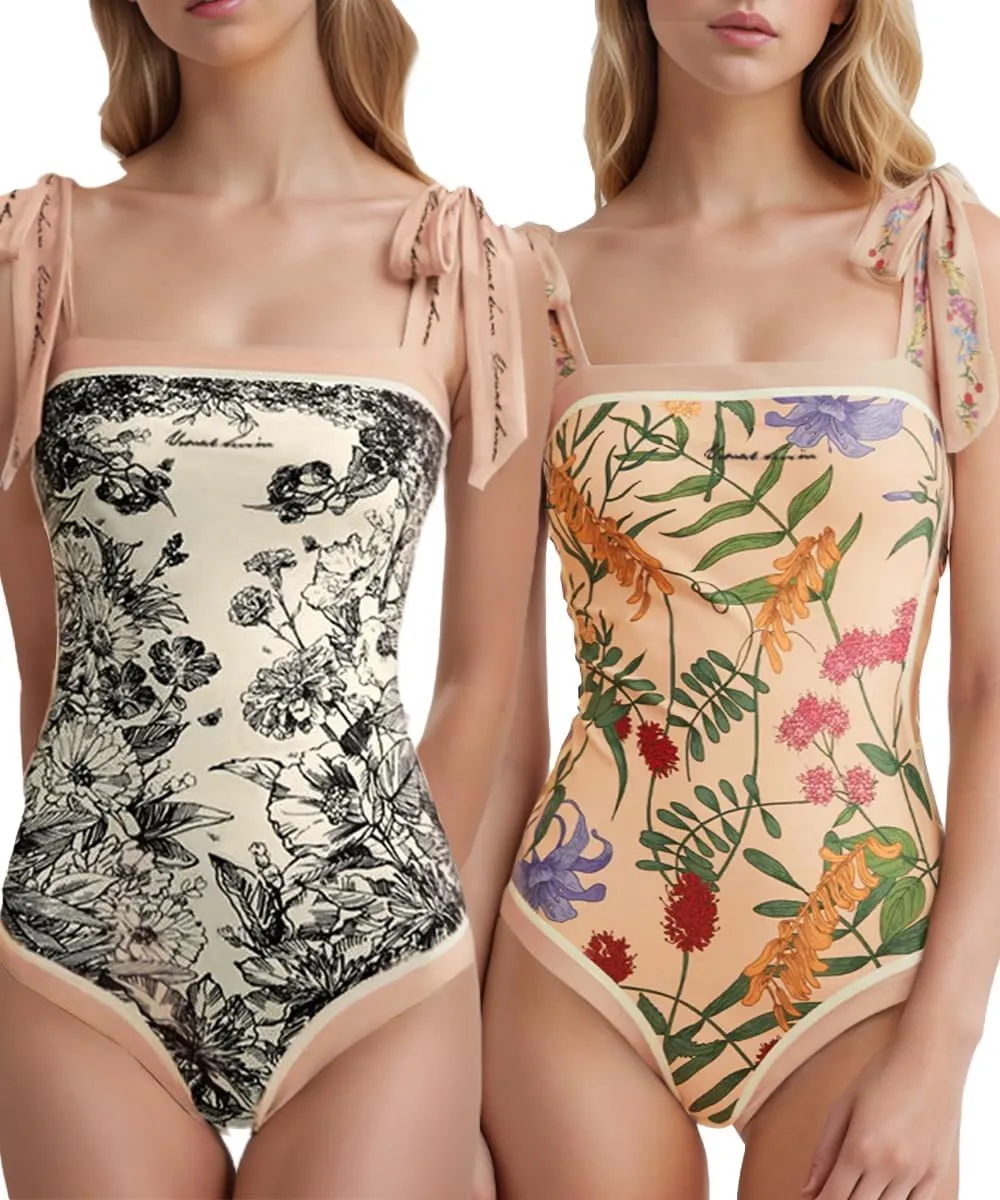 SKAYS Reversible Floral One Piece Swimsuit Women Bathing Suit Vintage Cute with Adjustable Straps Swimwear
