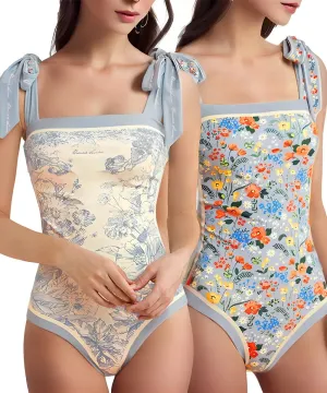 SKAYS Reversible Floral One Piece Swimsuit Women Bathing Suit Vintage Cute with Adjustable Straps Swimwear
