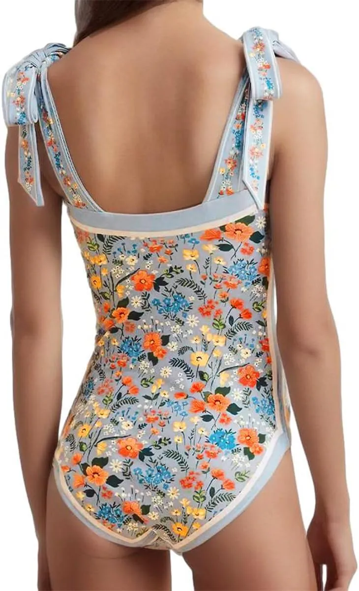 SKAYS Reversible Floral One Piece Swimsuit Women Bathing Suit Vintage Cute with Adjustable Straps Swimwear