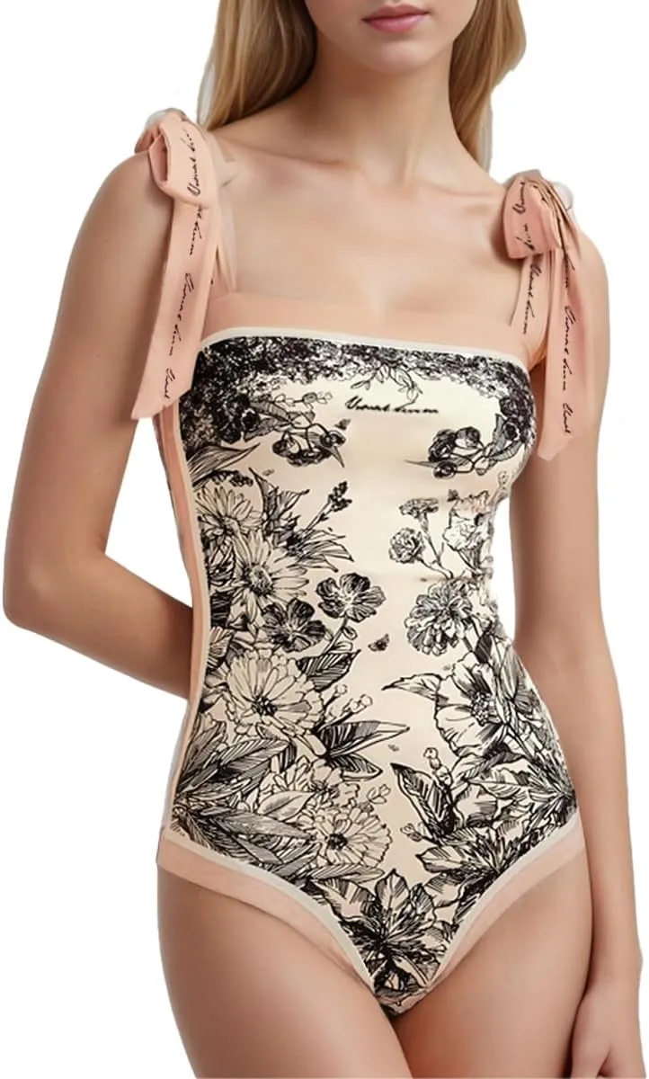 SKAYS Reversible Floral One Piece Swimsuit Women Bathing Suit Vintage Cute with Adjustable Straps Swimwear