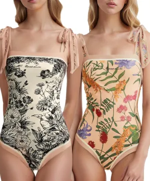 SKAYS Reversible Floral One Piece Swimsuit Women Bathing Suit Vintage Cute with Adjustable Straps Swimwear