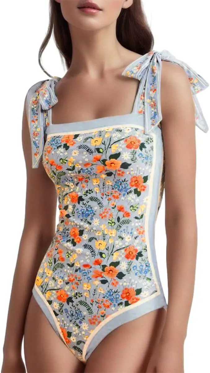 SKAYS Reversible Floral One Piece Swimsuit Women Bathing Suit Vintage Cute with Adjustable Straps Swimwear