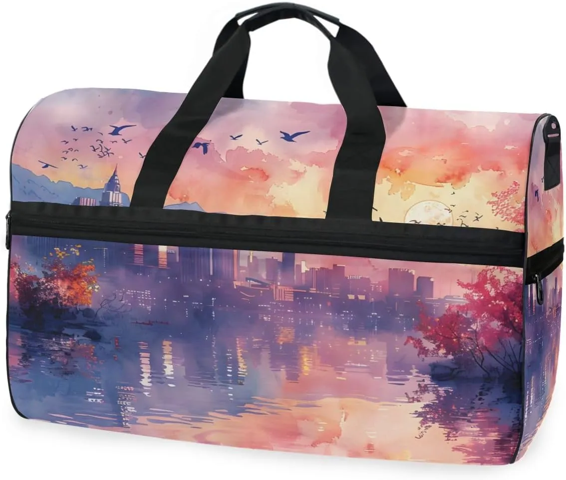 Sketch Las Vegas Travel Duffel Bag Luggage Sports Gym Bags With Shoes Compartment Large Capacity Lightweight Duffle Bag For Men Women