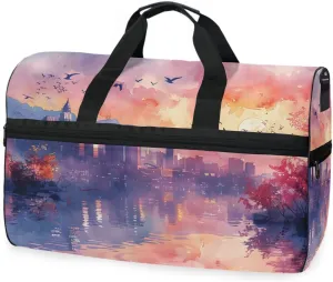 Sketch Las Vegas Travel Duffel Bag Luggage Sports Gym Bags With Shoes Compartment Large Capacity Lightweight Duffle Bag For Men Women