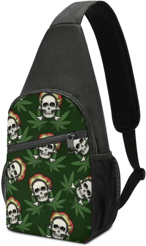 Skull Weed Crossbody Bag Casual Sling Bag Shoulder Backpack Purse Travel Hiking Daypack for Men Women