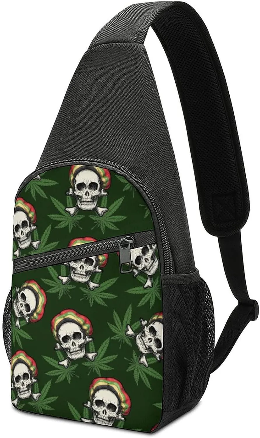 Skull Weed Crossbody Bag Casual Sling Bag Shoulder Backpack Purse Travel Hiking Daypack for Men Women