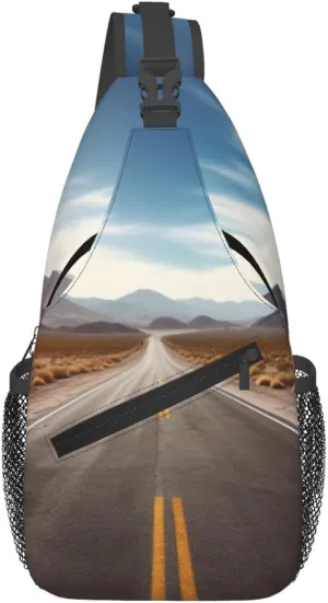 Sling Backpack Bag Crossbody Shoulder Bag Desert Landscape Highway Chest Bag Lightweight Hiking Daypack,Unisex