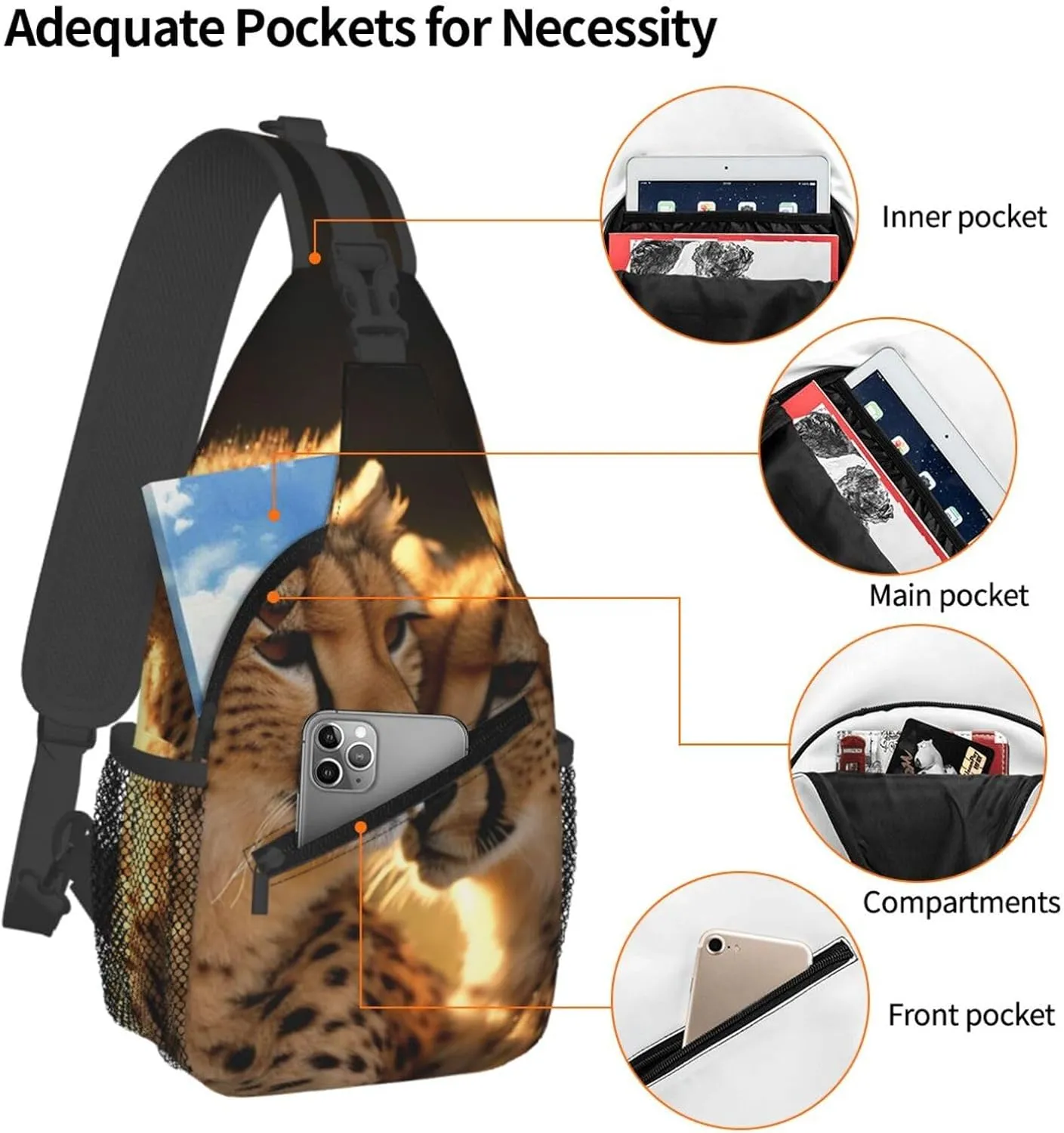 Sling Backpack Bag For Men Cheetah Love Cross Chest Bag Crossbody Shoulder Bag Travel Hiking Daypack