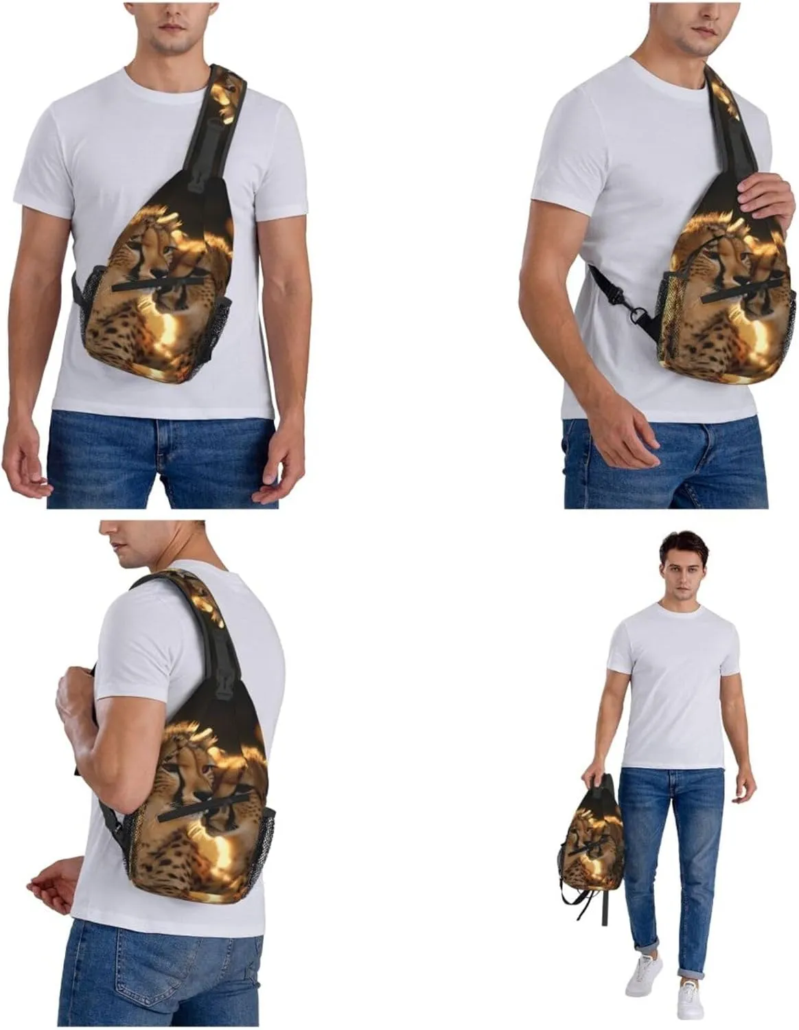 Sling Backpack Bag For Men Cheetah Love Cross Chest Bag Crossbody Shoulder Bag Travel Hiking Daypack