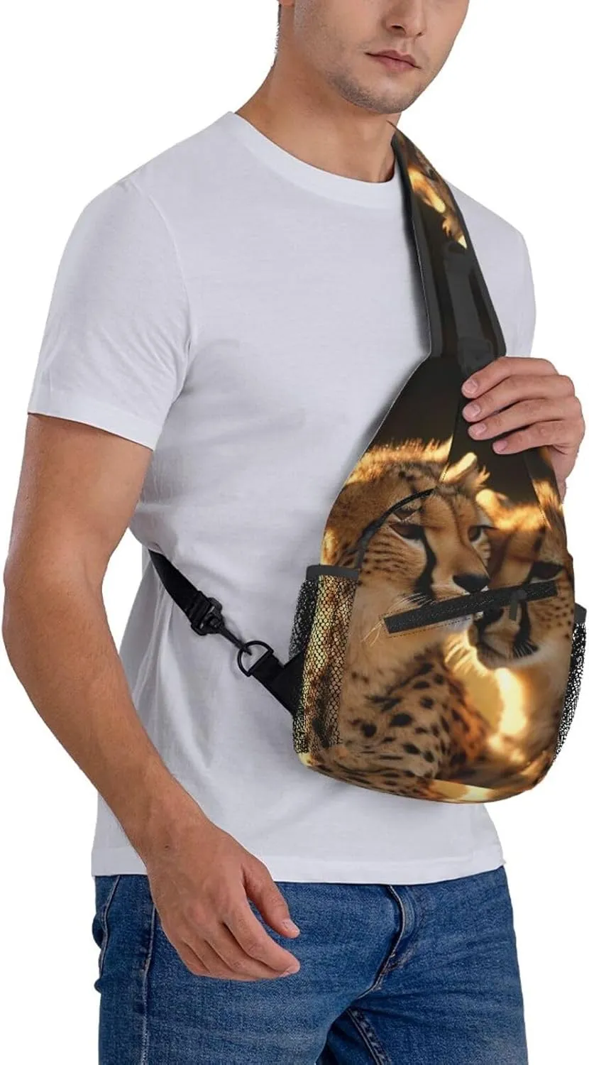 Sling Backpack Bag For Men Cheetah Love Cross Chest Bag Crossbody Shoulder Bag Travel Hiking Daypack