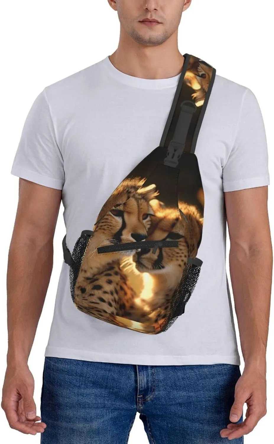 Sling Backpack Bag For Men Cheetah Love Cross Chest Bag Crossbody Shoulder Bag Travel Hiking Daypack