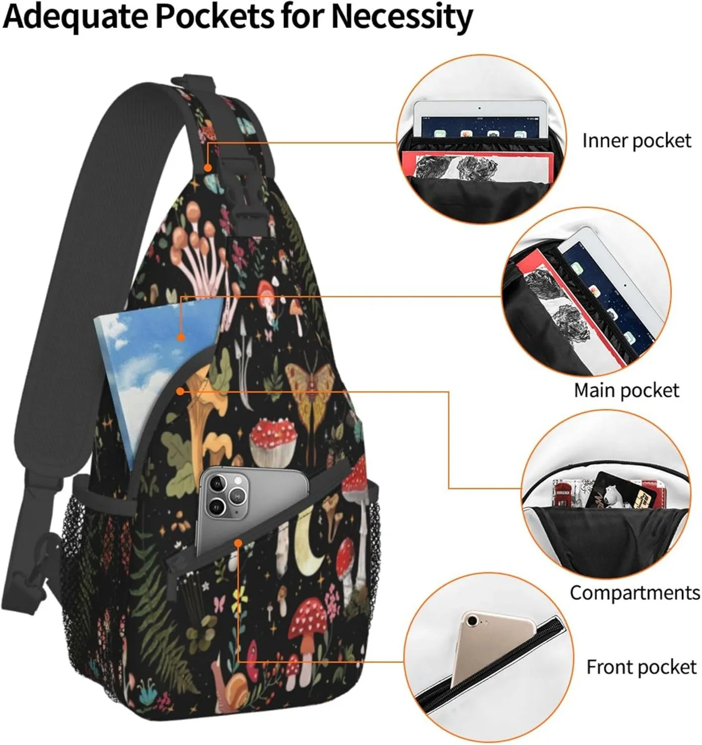 Sling Backpack Crossbody Shoulder Bag For Women Men Sling Bag Purse Travel Hiking Chest Bag Daypack Unisex