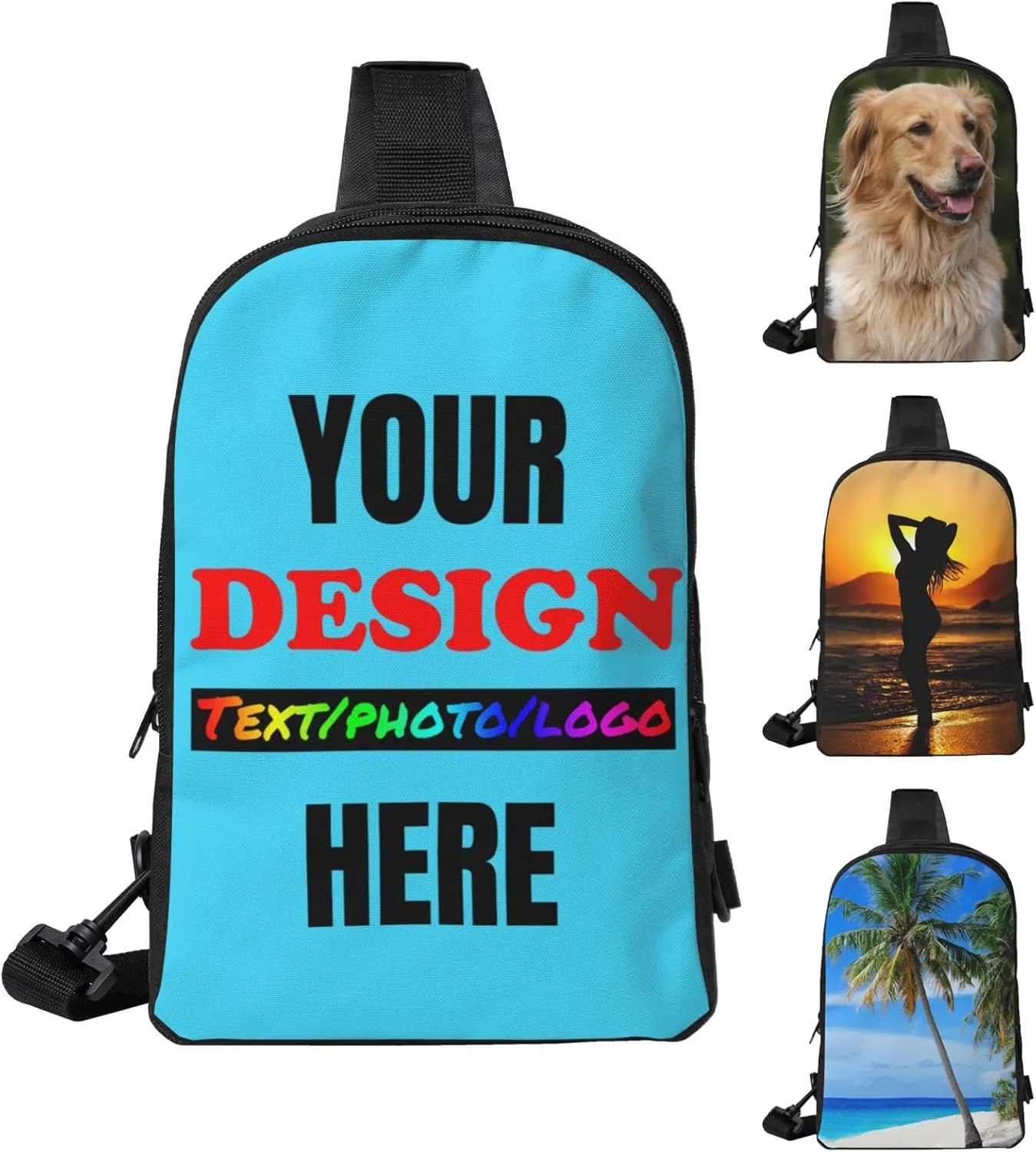 Sling Backpack for Men Women Personalized Crossbody Sling Bag with Photo Logo Text Customized Shoulder Backpack for Sports Travel Leisure Outdoor