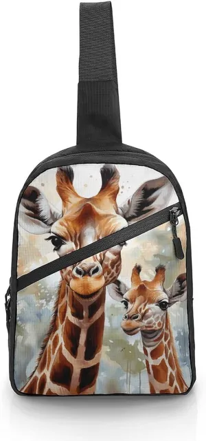 Sling Backpack for Women Men Crossbody Chest Bag Fanny Pack Watercolor Deer Giraffe Sling Bag for Hiking Travel
