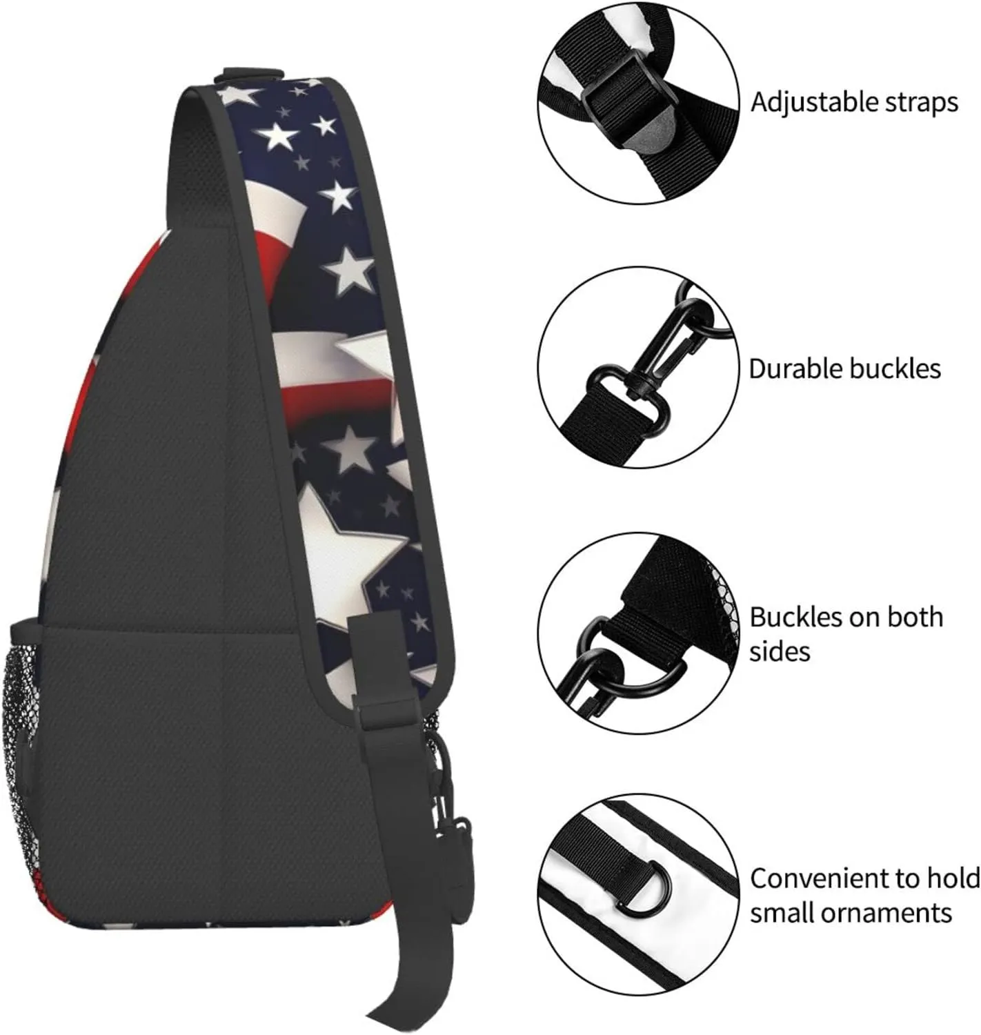 Sling Backpack,Men Cross Chest Bag Diagonally,Durable Adjustable Outdoor Cycling Travel Bag,American Flag Stars Stripes Print