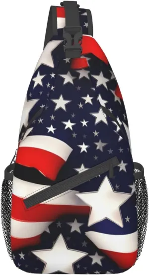 Sling Backpack,Men Cross Chest Bag Diagonally,Durable Adjustable Outdoor Cycling Travel Bag,American Flag Stars Stripes Print