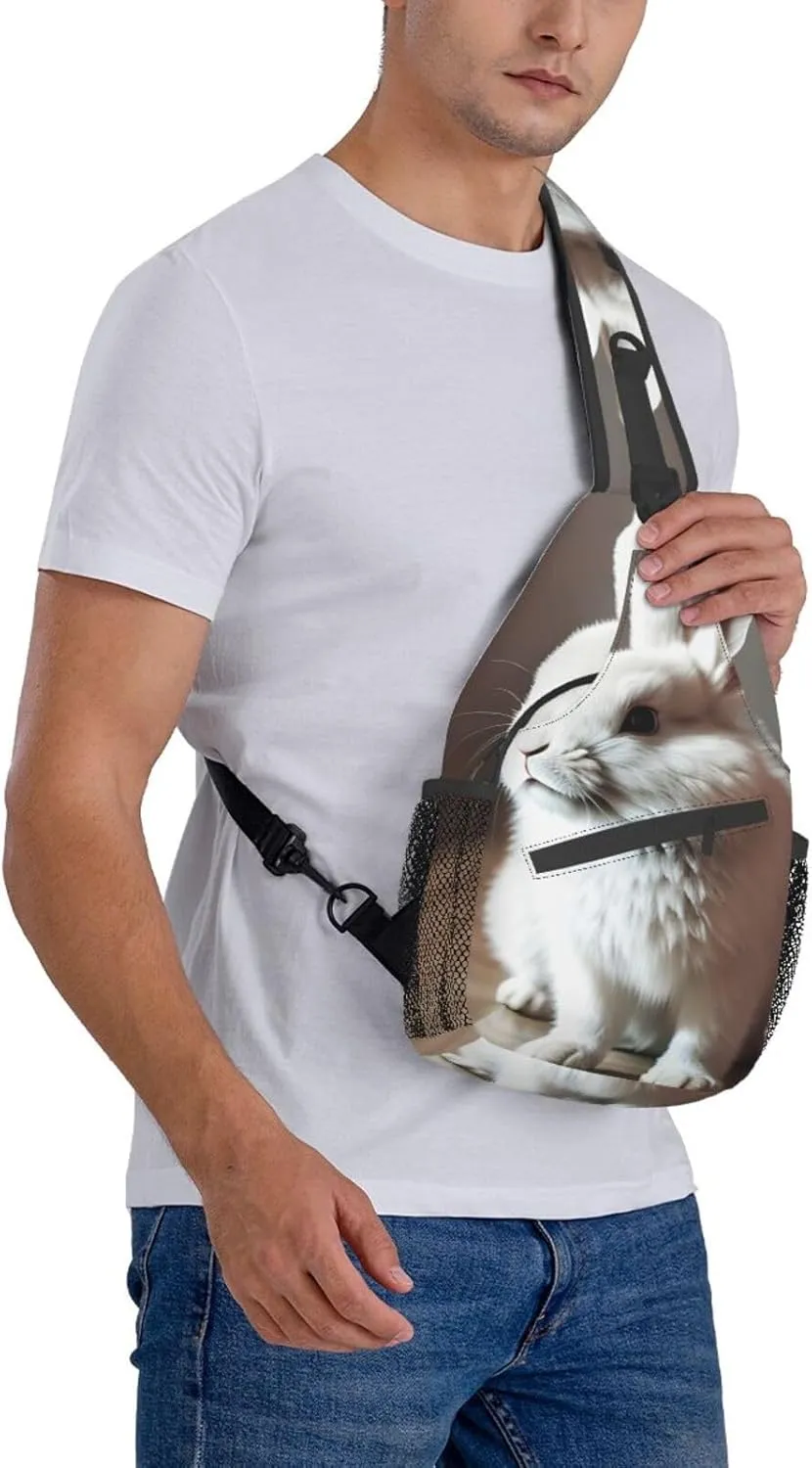 Sling Backpack,Men Cross Chest Bag Diagonally,Durable Adjustable Outdoor Cycling Travel Bag,Cry White Rabbit Print