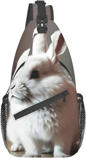 Sling Backpack,Men Cross Chest Bag Diagonally,Durable Adjustable Outdoor Cycling Travel Bag,Cry White Rabbit Print