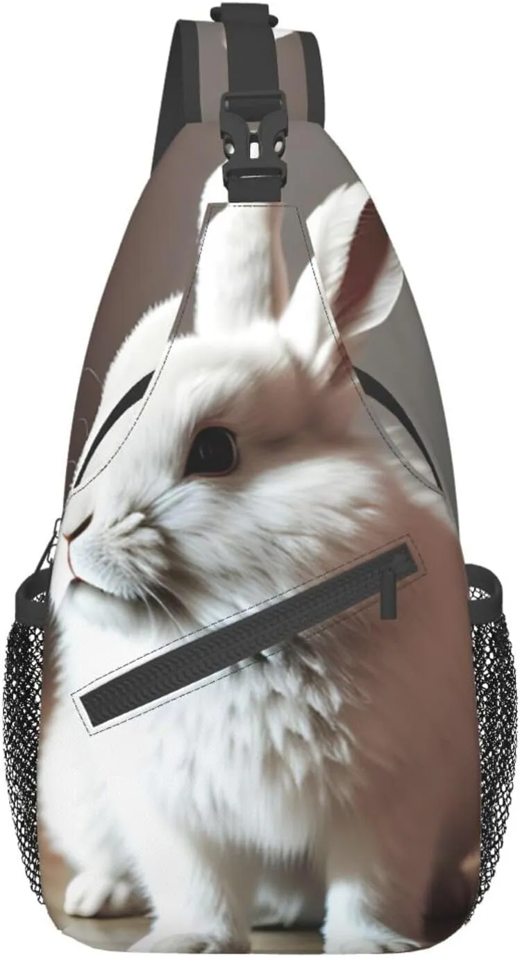 Sling Backpack,Men Cross Chest Bag Diagonally,Durable Adjustable Outdoor Cycling Travel Bag,Cry White Rabbit Print