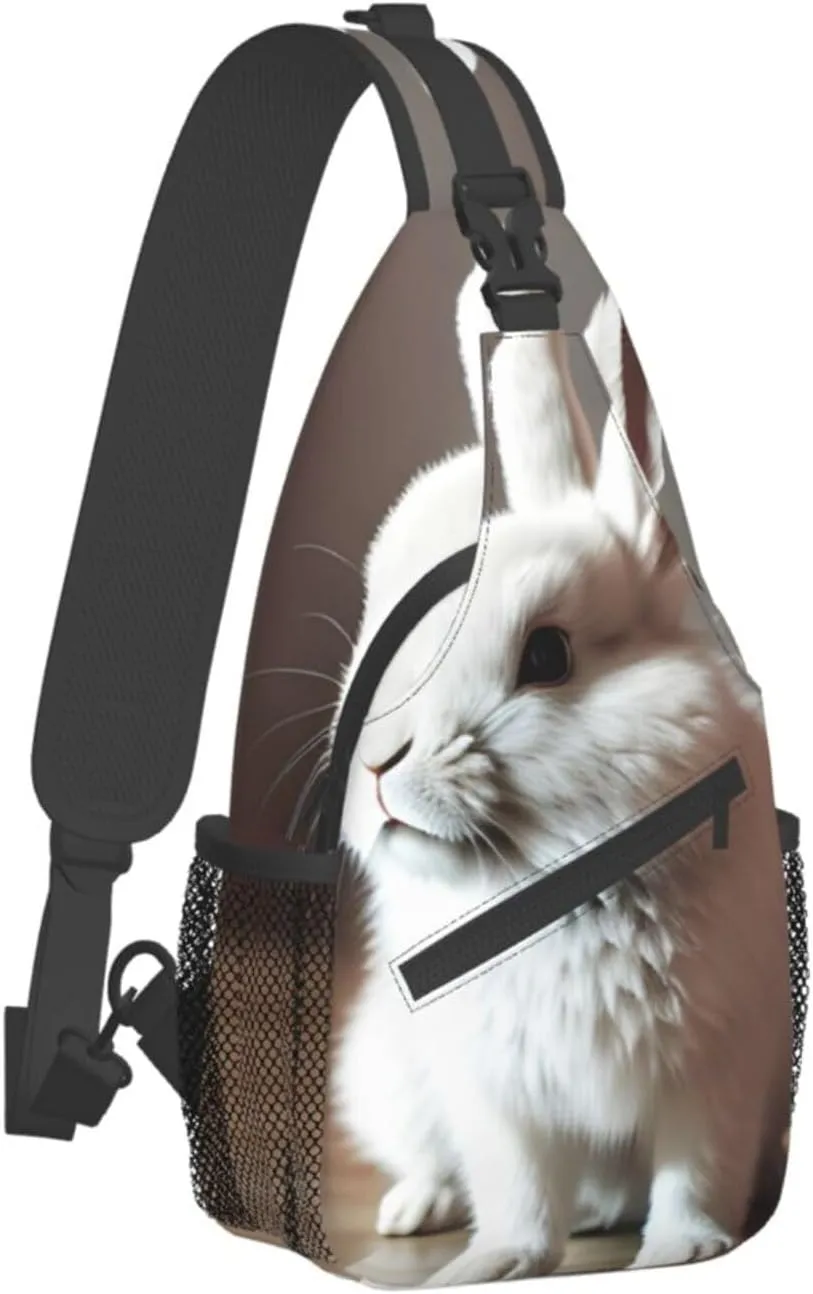 Sling Backpack,Men Cross Chest Bag Diagonally,Durable Adjustable Outdoor Cycling Travel Bag,Cry White Rabbit Print