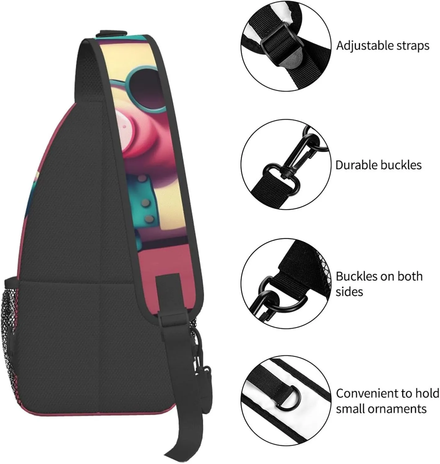 Sling Backpack,Men Cross Chest Bag Diagonally,Durable Adjustable Outdoor Cycling Travel Bag,Cute Pig Print