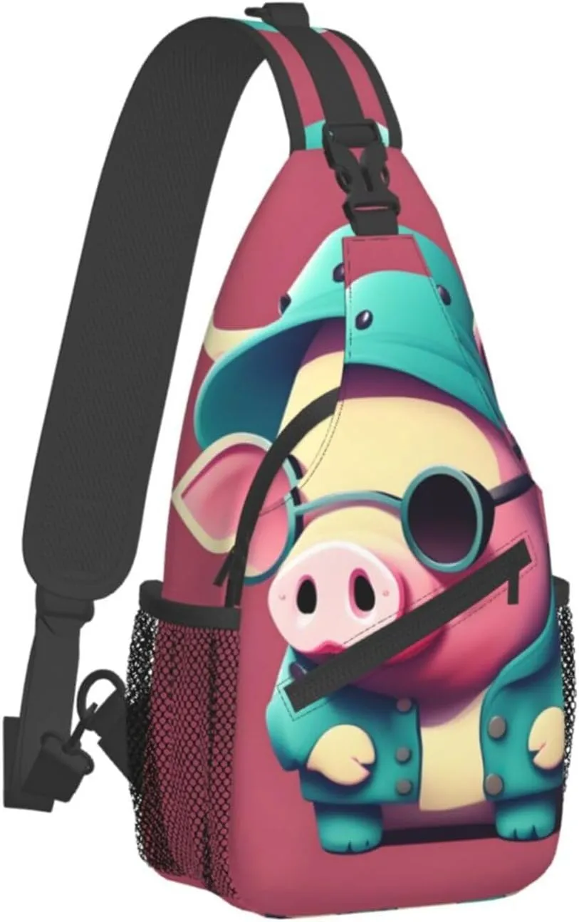 Sling Backpack,Men Cross Chest Bag Diagonally,Durable Adjustable Outdoor Cycling Travel Bag,Cute Pig Print