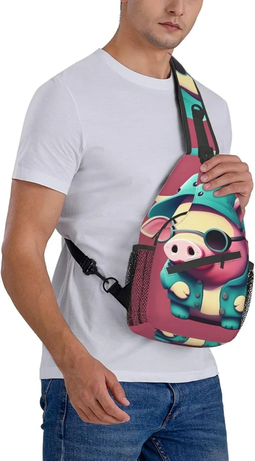 Sling Backpack,Men Cross Chest Bag Diagonally,Durable Adjustable Outdoor Cycling Travel Bag,Cute Pig Print