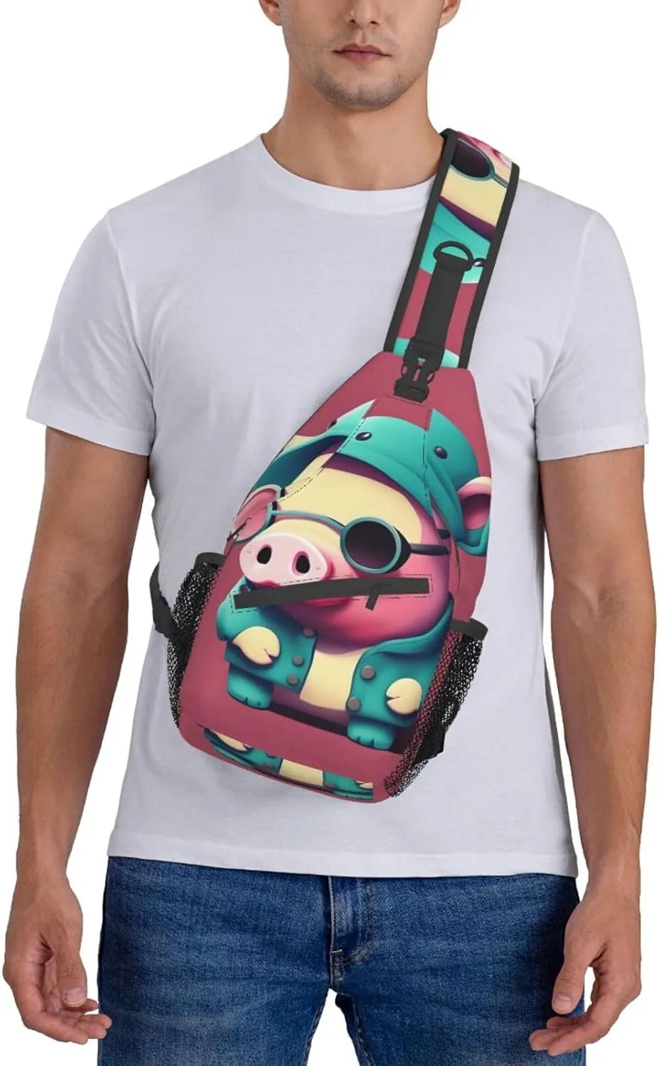 Sling Backpack,Men Cross Chest Bag Diagonally,Durable Adjustable Outdoor Cycling Travel Bag,Cute Pig Print